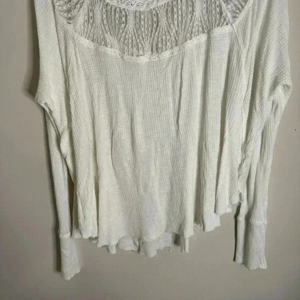Free People Spring Valley Thermal Long Sleeve Shirt White Lace Size Medium